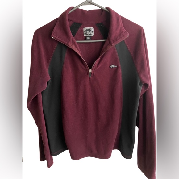 Roots Sweaters - Roots Made in Canada maroon black fleece 1/4 zip large